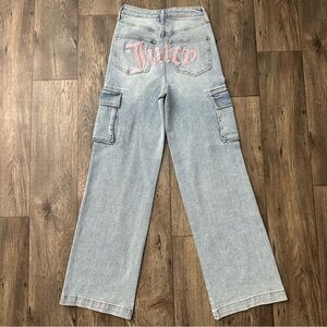 JUICY COUTURE Wide Leg High Rise cargo Jeans  Pockets Logo Women’s Size 26